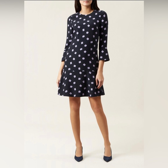 Hobbs London Natalia Lilac Printed A-Line Dress 8 - Picture 1 of 10